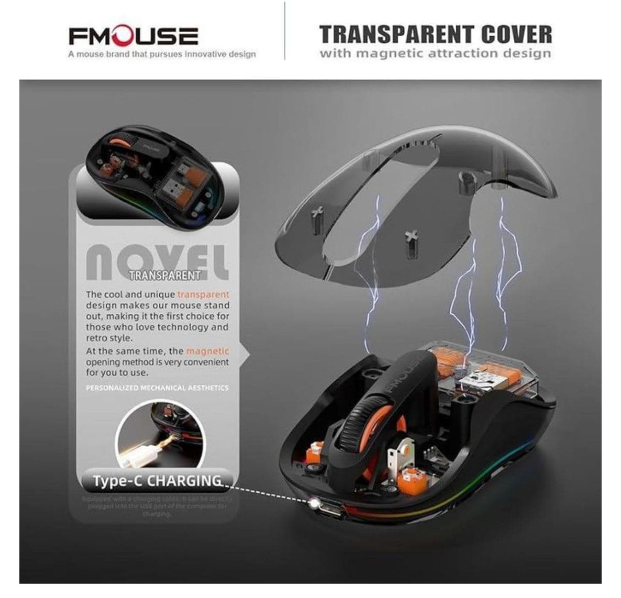 Colorful Transparent Wireless Mouse, Bluetooth Mice with USB & Type-C Two Receiver, Portable Silent Rechargeable Mouse — photo 2