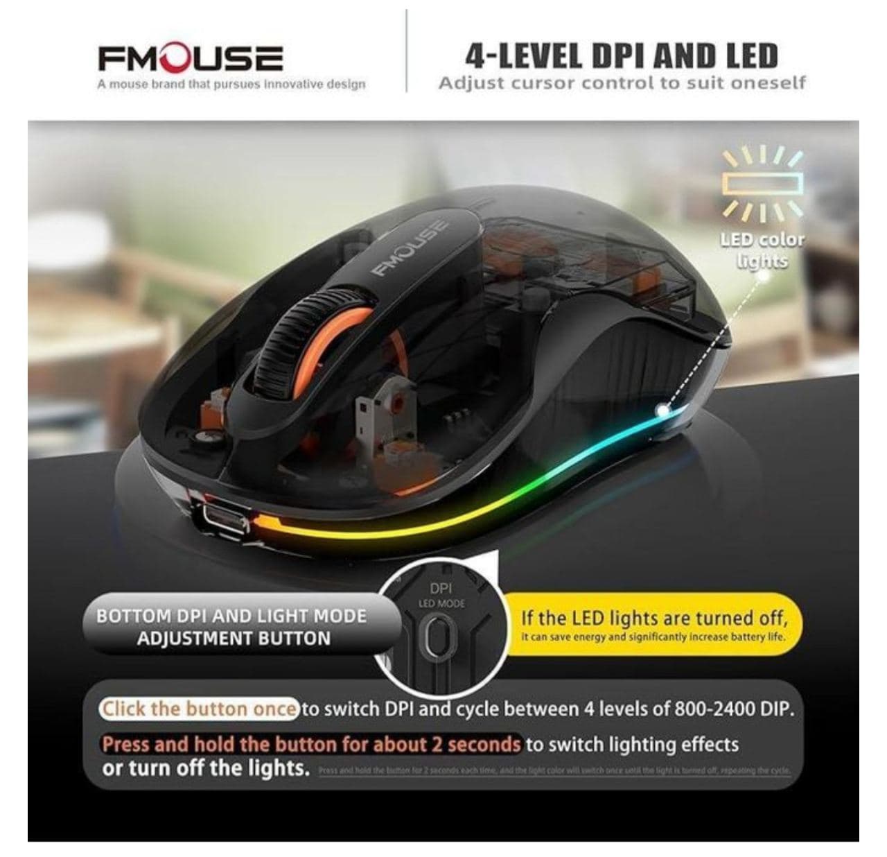 Colorful Transparent Wireless Mouse, Bluetooth Mice with USB & Type-C Two Receiver, Portable Silent Rechargeable Mouse — photo 4
