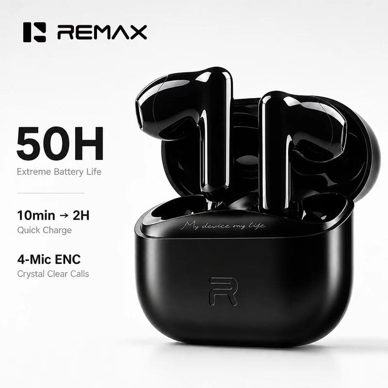 REMAX TWS-25 Wireless Earphones Bluetooth 6.0 Dual Device Connection 4-Mic ENC Noise Reduction 50H Battery Life Sport Earbuds