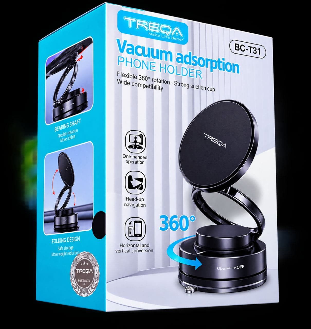 TREQA BC-T31 360ยฐ Vacuum Suction Magnetic Phone Holder โ Foldable Adjustable Car & Desktop Phone Stand โ photo 2